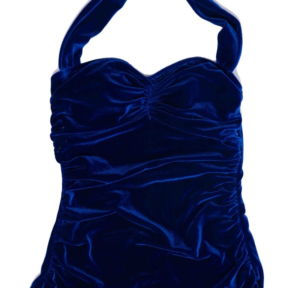 Retro Velvet Swimsuit Bodysuit-1950s style Pinup - Picture 2 of 3